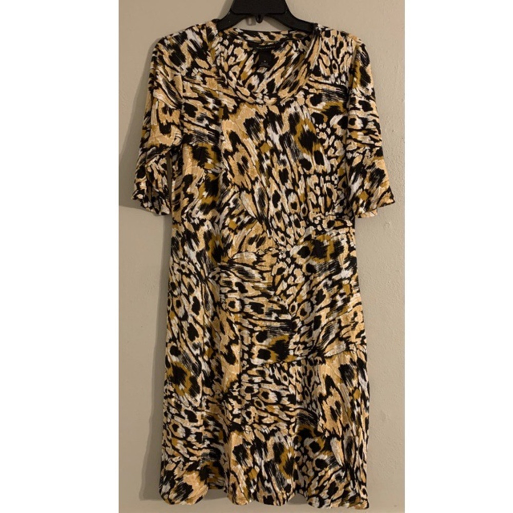 Investments mustard yellow animal print dress SZ M